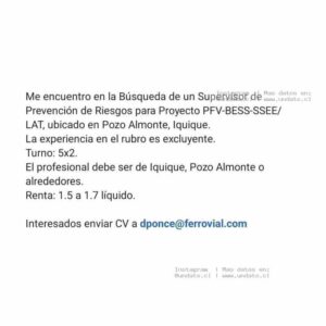 Supervisor de Prevención de Riesgos PFV-BESS LAT