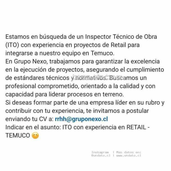 Inspector Técnico de Obra (ITO) con Experiencia en Retail - Temuco