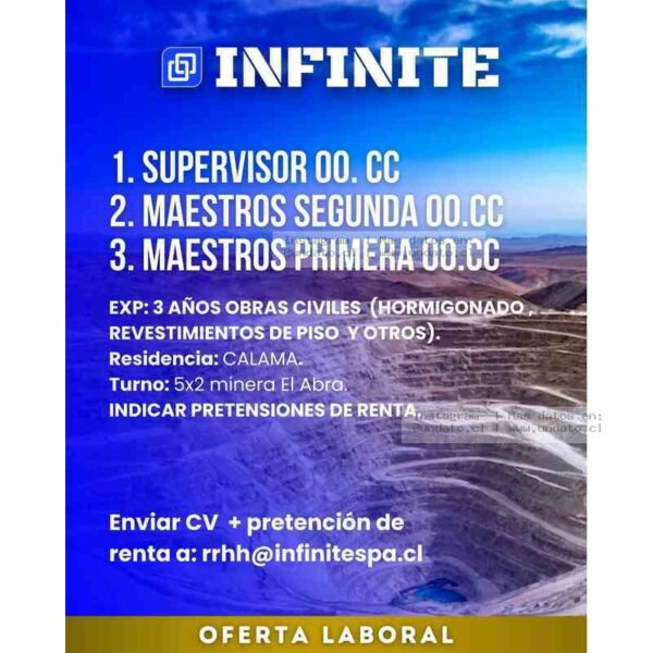 Oferta Laboral: Supervisor y Maestros – El Abra, Calama