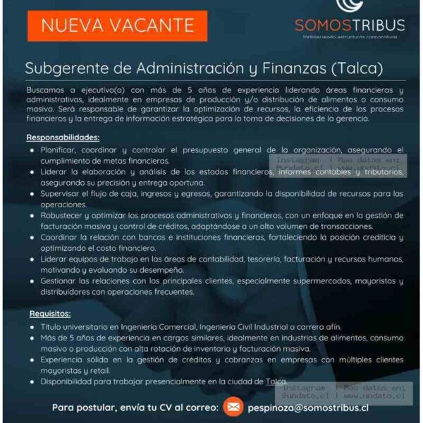 Subgerente Administración y Finanzas Talca