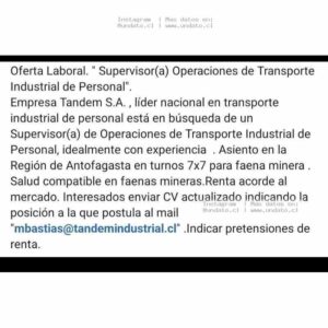 Supervisor de Operaciones de Transporte Industrial