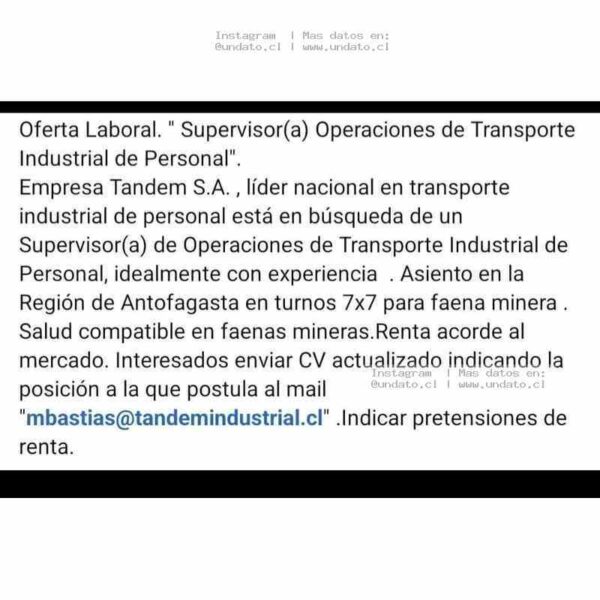 Supervisor de Operaciones de Transporte Industrial