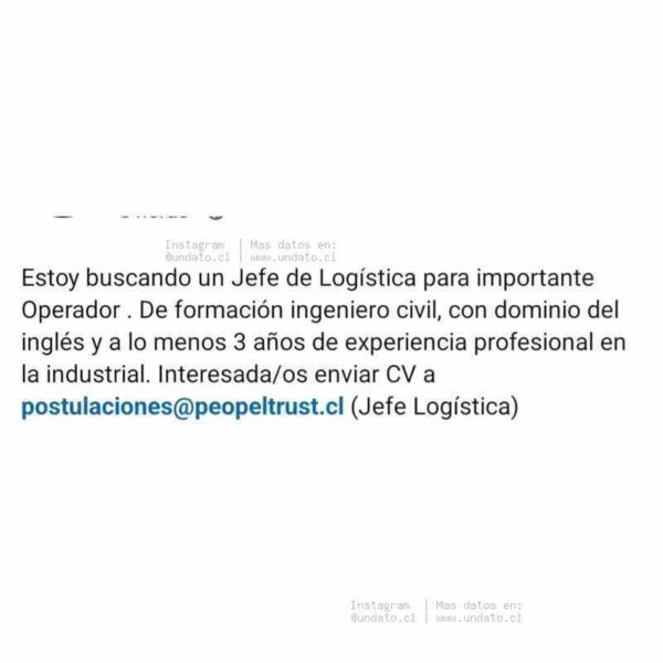 Jefe De Logística Para Importante Operador
