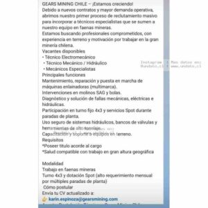Técnicos electromecánicos para minería