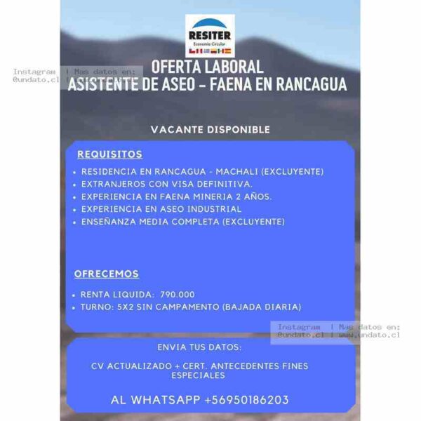 Asistente de Aseo - Faena en Rancagua