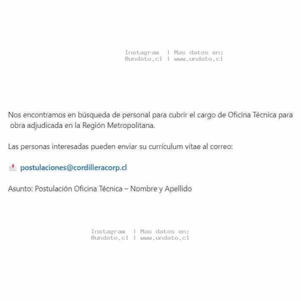 Oficina Técnica para Obra – Región Metropolitana