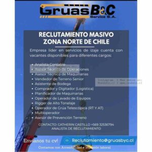 Vacantes GruasBaC Service S.A. Zona Norte Chile