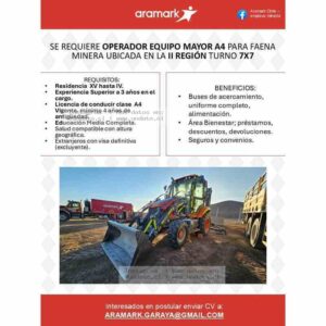 Operador de Equipo Mayor A4 para Faena Minera