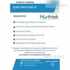 Ingeniero Eléctrico SEC B para Faenas Mineras