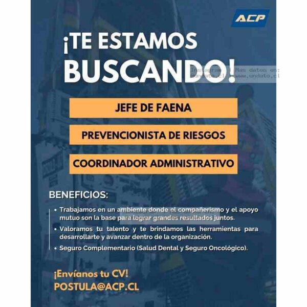 Jefe de Faena, Prevencionista y Coordinador Administrativo