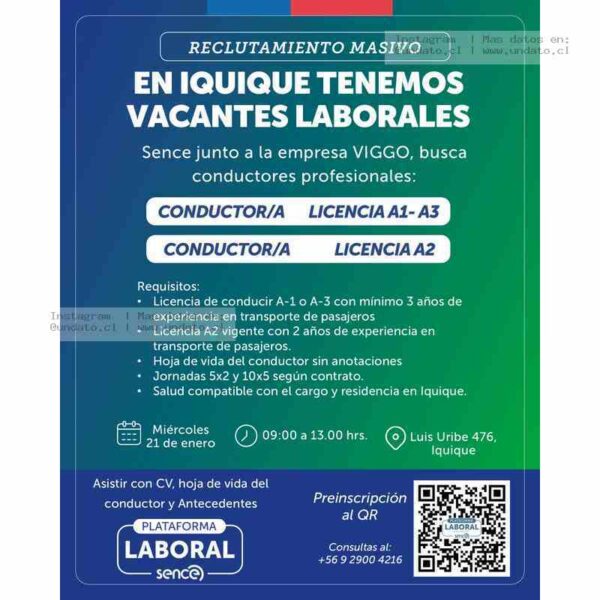 Conductor/a Profesional con Licencias A1-A3 o A2 – Iquique