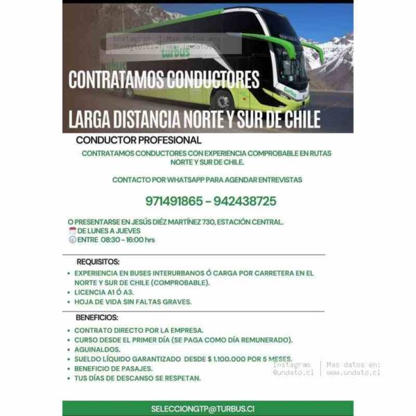 Conductor Profesional De Buses – Larga Distancia Norte Y Sur De Chile