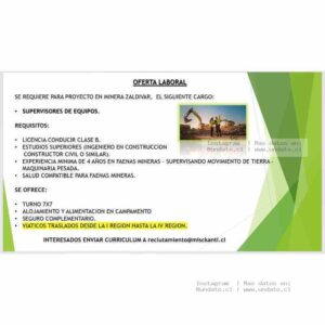 Supervisor de Equipos para Minera Zaldivar