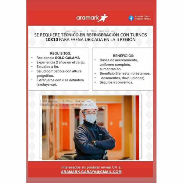 Técnico en Refrigeración: turnos 10x10 Calama