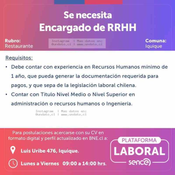 Encargado de RRHH Restaurante Iquique