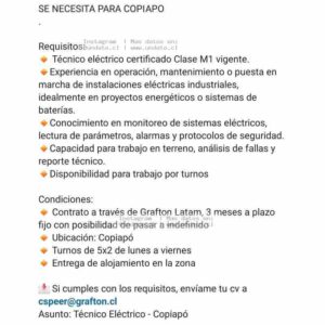 Técnico Eléctrico Copiapó 3 Meses