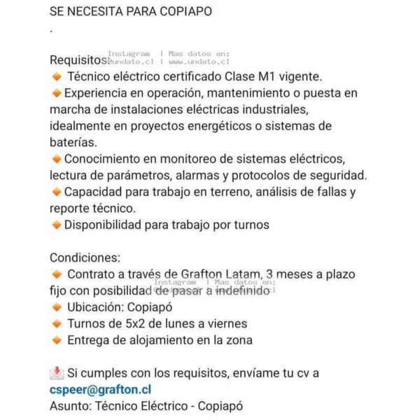 Técnico Eléctrico Copiapó 3 Meses