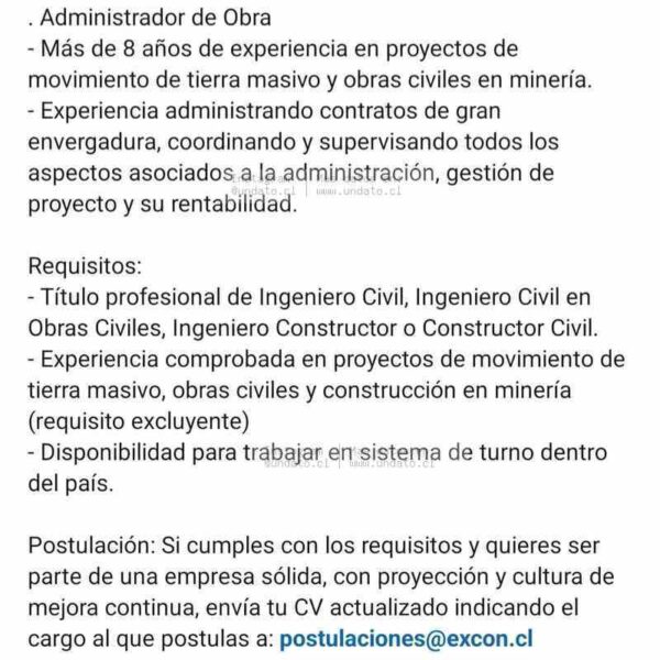 Administrador de Obra – Minería y Obras Civiles | Ingeniero Civil