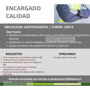 Encargado de Calidad - Antofagasta