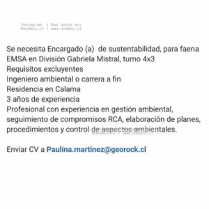 Encargado de Sustentabilidad para Faena EMSA