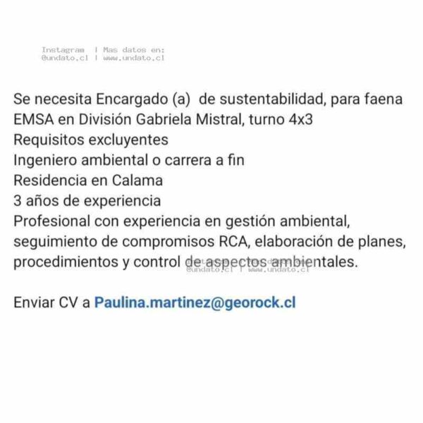 Encargado de Sustentabilidad para Faena EMSA