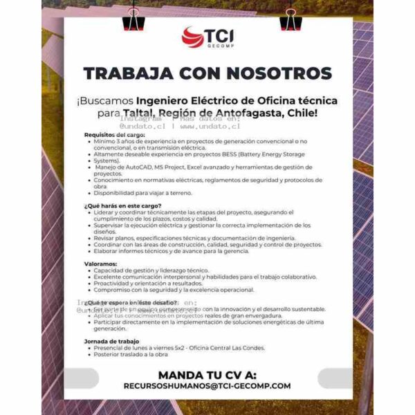 Ingeniero Eléctrico Oficina Técnica – Taltal