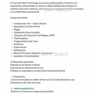 Vacantes Minería y Faenas CB Tech