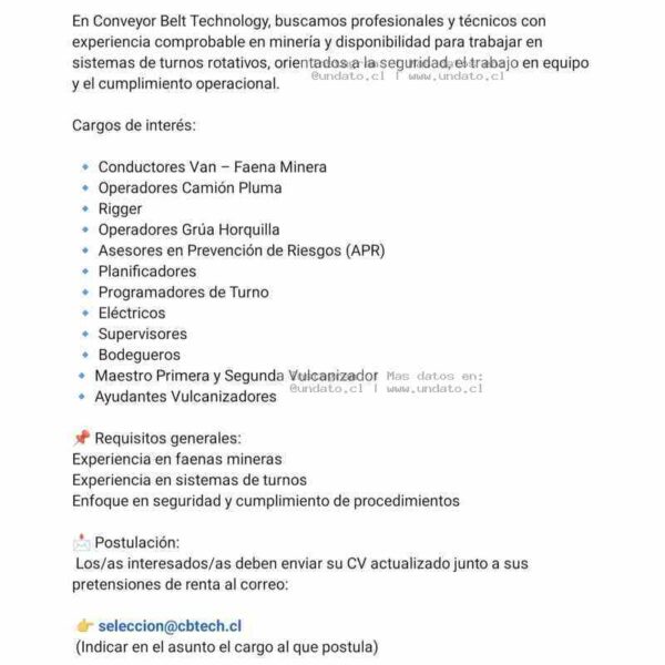 Vacantes Minería y Faenas CB Tech
