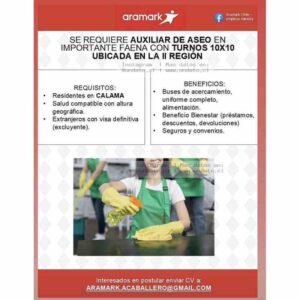 Auxiliar de Aseo en Faena 10x10
