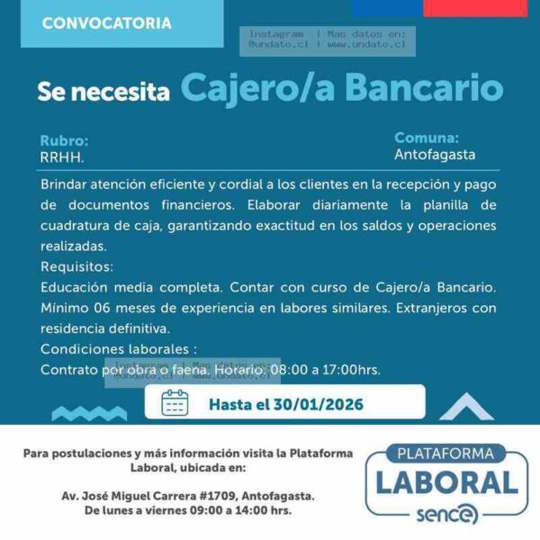 Cajero/a Bancario Antofagasta