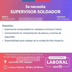 Supervisor Soldador – Construcción en Alto Hospicio