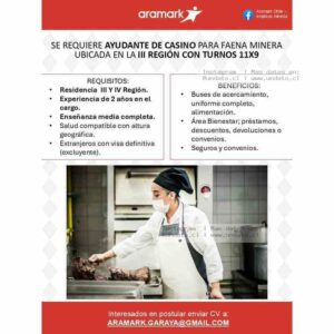 Ayudante de Casino para Faena Minera