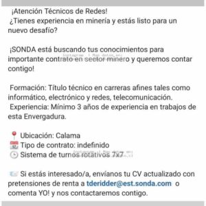 Técnico de Redes para Minería – Calama