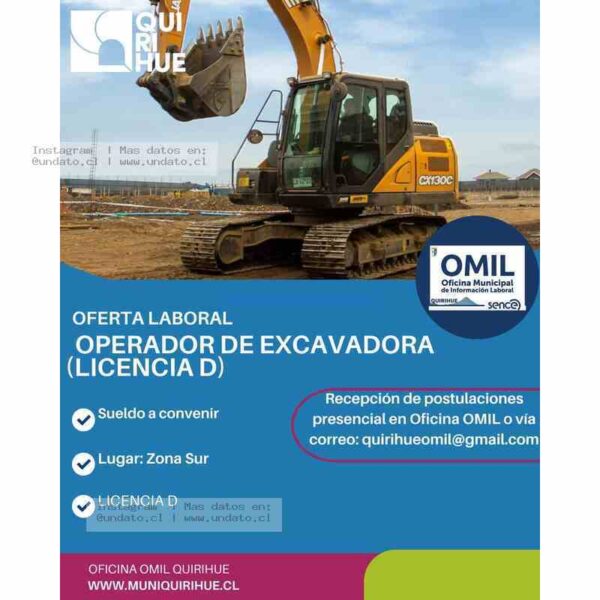 Operador de Excavadora Licencia D – Quirihue