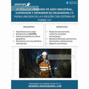 Operarios Aseo Industrial, Supervisor y Excavadora