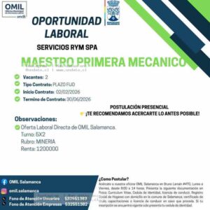 Maestro Primera Mecánico – Salamanca, Chile