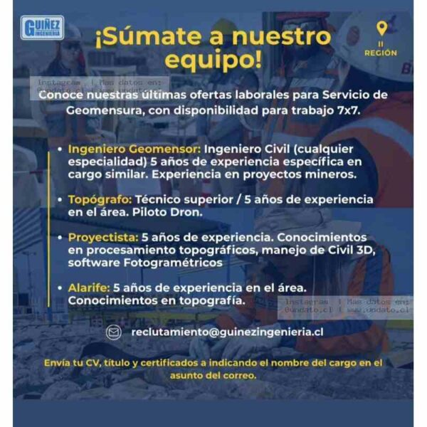 Oferta Geomensura 7x7: Ingeniero Geomensor y Técnicos