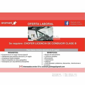 Chofer con Licencia B para Faena Minera