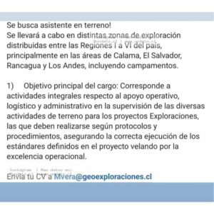 Asistente En Terreno Exploraciones Mineras