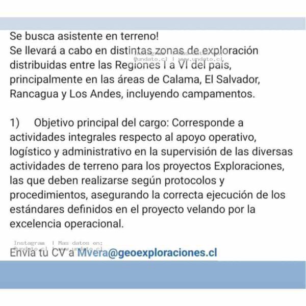 Asistente En Terreno Exploraciones Mineras