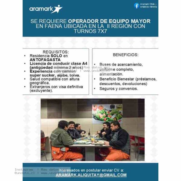 Operador de Equipo Mayor – Faena II Región