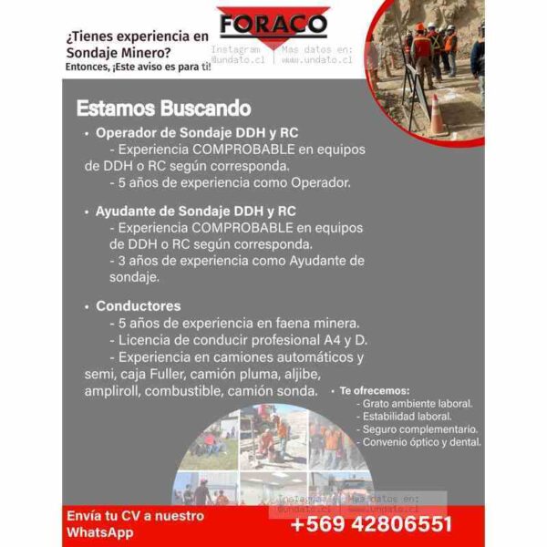 Vacante: Sondaje Minero DDH y RC – Operadores y Ayudantes