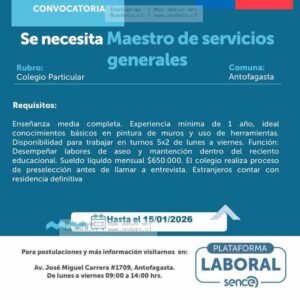 Maestro de Servicios Generales para Colegio Particular en Antofagasta
