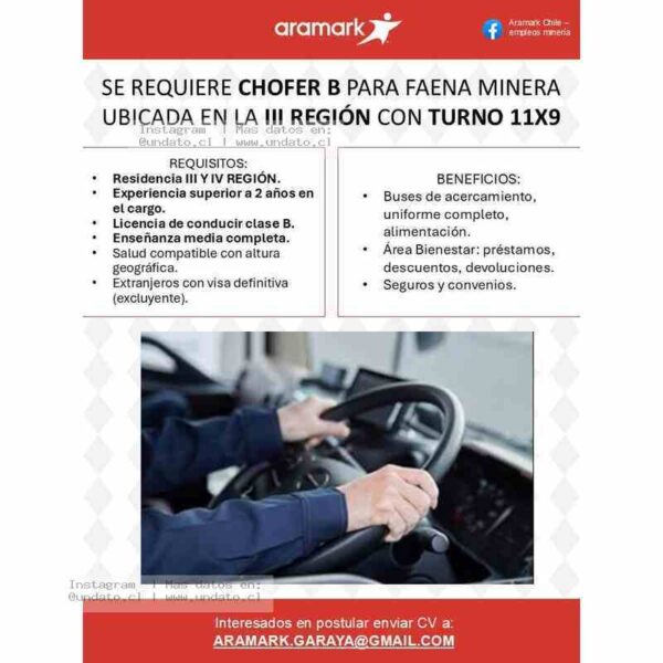 Chofer B Para Faena Minera En III Región