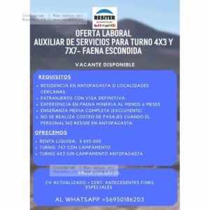 Auxiliar De Servicios Mineros 4x3 7x7 Antofagasta