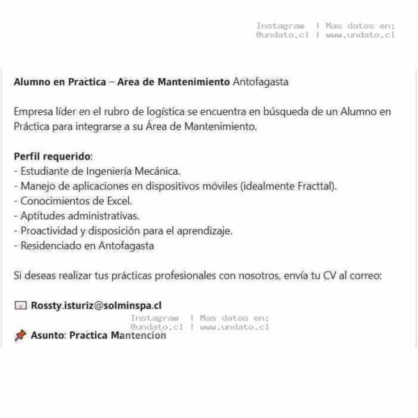 Práctica Mantención Ingeniería Mecánica Antofagasta
