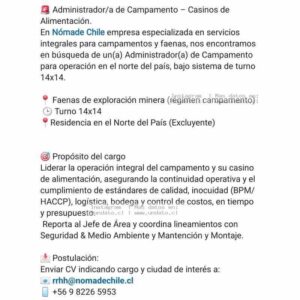 Administrador de Campamento Minería 14x14