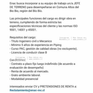 Jefe de Terreno – Altos del Biobío