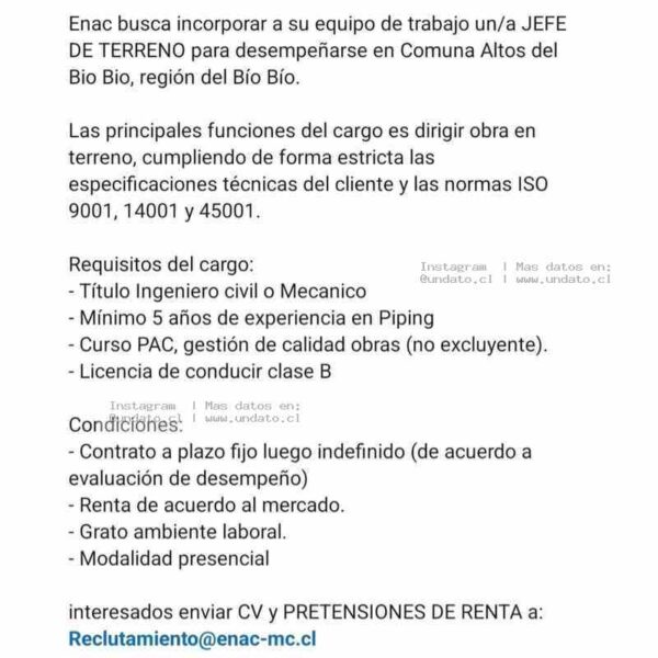 Jefe de Terreno – Altos del Biobío