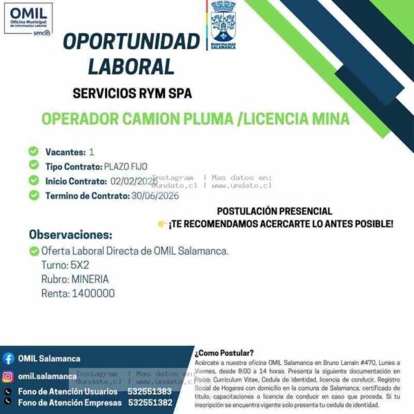 Operador Camión Pluma - Mina